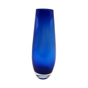 Mid Century Hand Blown Blue Glass Vase Czech Glass, 7" Tall